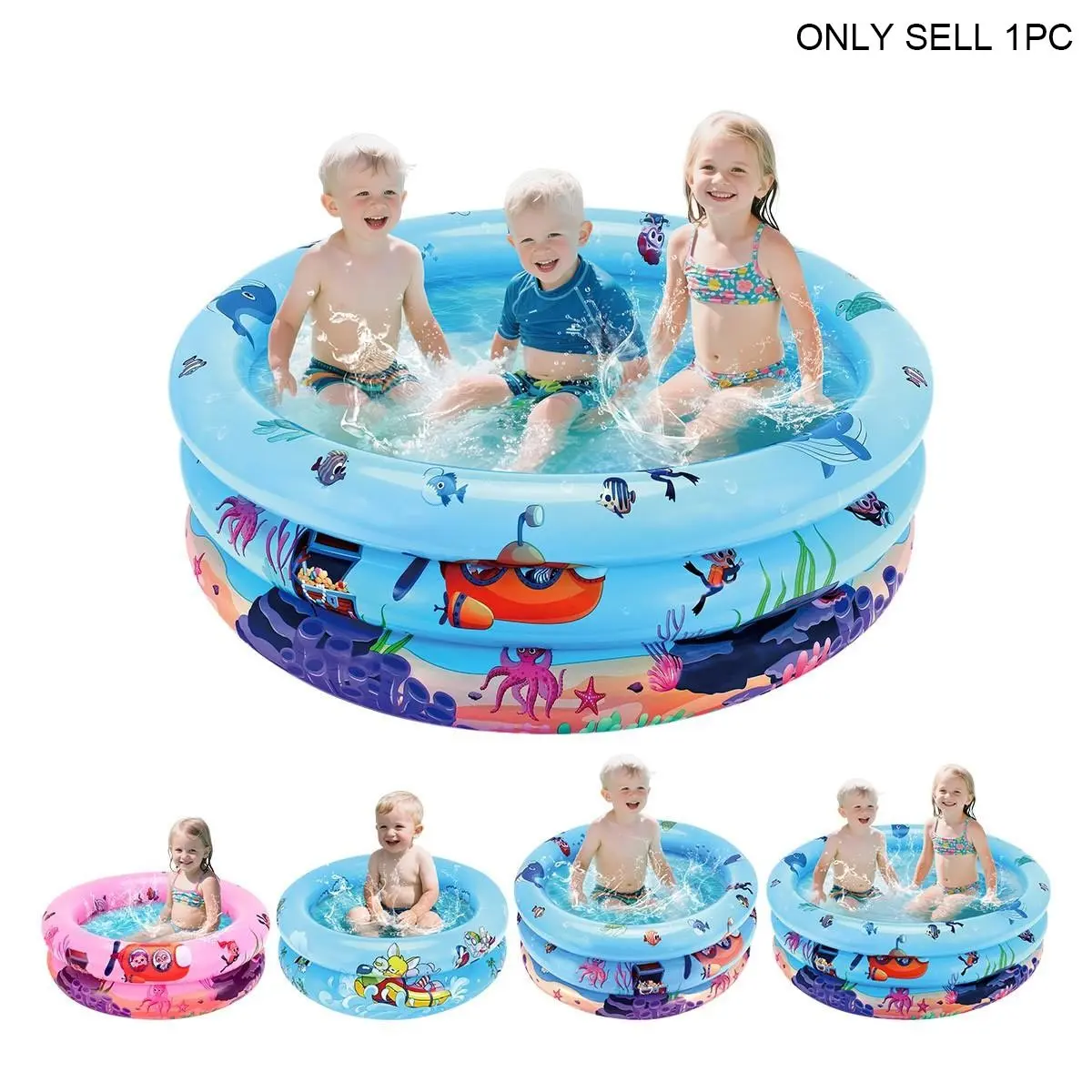 Inflatable Swimming Pool Ocean Animal Pattern Triple Ring Thickened, Family Water Play Fishing Multi-Function Pool, Kiddie Swimming Pool Paddling Pool