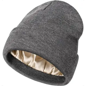 Cruncrafo Basics Satin-Lined Knit Beanie - Winter Warm Hat with Silk Lining for Skiing & Cold Weather