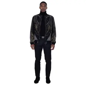 Osaka Rhinestone Bomber Jacket - Stylish Bomber Jacket with Rhinestone Accents, Ideal for Casual Outings Coats Fashion Menswear Fabric Biker Elastic Geometric Dress Hem Jeans