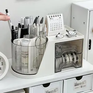 Rotating Pen Holder Storage Box, Student Desk Multi-Functional Large Capacity Office Children Bookshelf Cute Stationery Organizer Bucket 360°
