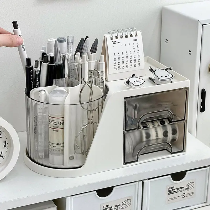 Rotating Pen Holder Storage Box, Student Desk Multi-Functional Large Capacity Office Children Bookshelf Cute Stationery Organizer Bucket 360° Desk Accessories Office Supplies Desk Organizers