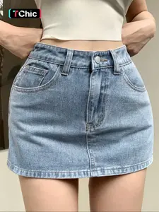 New Women's Denim Skirt Pants Elastic Slim Comfort Versatile Anti-Slip Elegant Jeans Skirt Pants, Fashion Button Fly, All Seasons