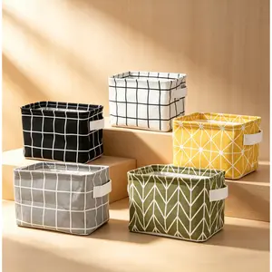 Pack of 5 Mini Canvas Storage Baskets, Small Organizer Bins For Makeup Books Baby Toys, 8x6.3x5,5 Inch Home Decor Bins For Shelves