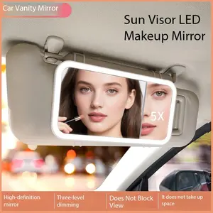 Car Makeup Mirror with Five Times Magnification, Adjustable Three-Light Settings, Sun Visor Beauty Mirror for Car Use