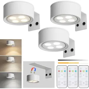 3Pcs Cordless Battery Operated Picture Light, Magnetic White Display Gallery Art Light with Remote Dimmable Timer, Wireless Led Painting Accent Wall Lighting Fixture for Frame Photo Poster