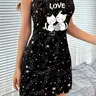 Women's Summer Spaghetti Strap Sleeveless Cami Nightdress, Animal and Star Print, Casual Fitted Style, Knit Fabric, Moderate Thickness, Nightwear Loungewear Sleep Dress, Soft Lounge Dress, Sleepwear Dresses