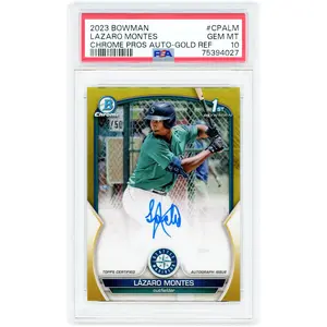 Lazaro Montes Seattle Mariners Autographed 2023 Bowman Chrome Prospects Gold Refractor #CPA-LM #22/50 PSA Authenticated 10 Card - Fanatics Authentic Certified