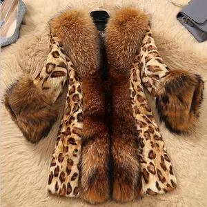 2025 New Women’s Autumn/Winter Custom Faux Fur Coat, Medium Length, Leopard Print, Raccoon Collar, Warm Artificial Wool Casual Jacket with Raincoat