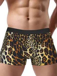 Leopard Print Men's Breathable Boxer Briefs, Stretchy Underwear All Seasons with Stylish Printed, Everyday Comfort Casual Wear