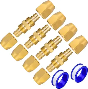 4PCS Soild Brass Air Reusable Hose Splicer For 3/8-Inch ID Hose,Hose Air Hose Repair Fitting