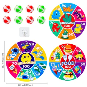 Set Includes 9 Sticky Balls And 3 Hooks Sticky Ball Dart Board Cartoon Animal Target Game (Food, Astronauts, Dinosaurs 3 Themes) Outdoor Sports Indoor Fabric Toys Puzzle Board Games Set Toys