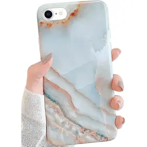 J.west iPhone SE 2022/2020 Case, iPhone 8 Case, iPhone 7 Case,Luxury Grey Marble Design Graphics Stone Pattern Slim Thin Bumper Soft Silicone Protective Phone Case Cover for Women Girls Agate Slice