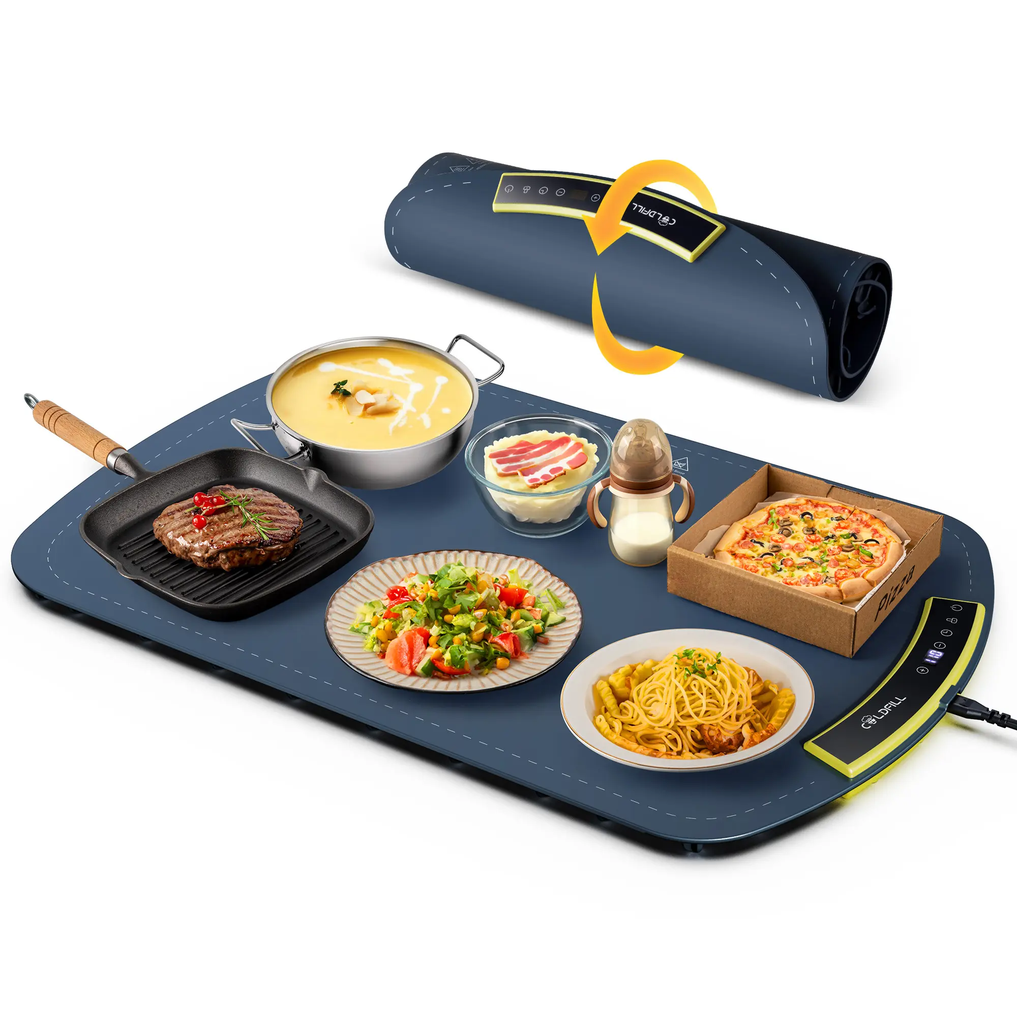 Electric Warming Tray, Foldable Food Warming Mat with 8 TEMP Setting, Full-surface Heat in 5s, , Easy to Clean with Nano-Material,coasters、 tableware Portable Silicone