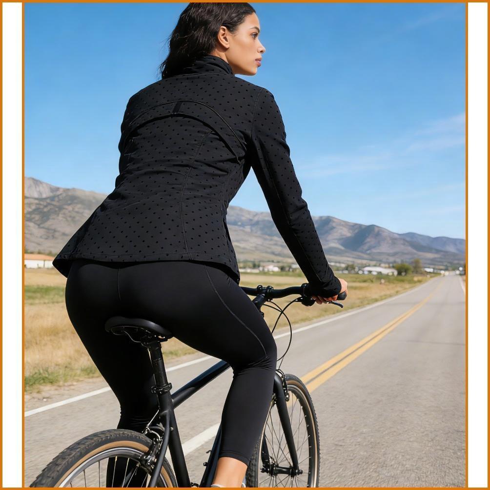 ROROLEMON Women's Yoga Outfit – Black Polka Dot Long Sleeve Jacket with Matching Leggings