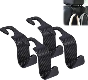Car Seat Headrest Hook 4 Pack Hanger Universal Vehicle Car Storage Organizer for Handbag Purse Coat S Type Checkered Black Amooca