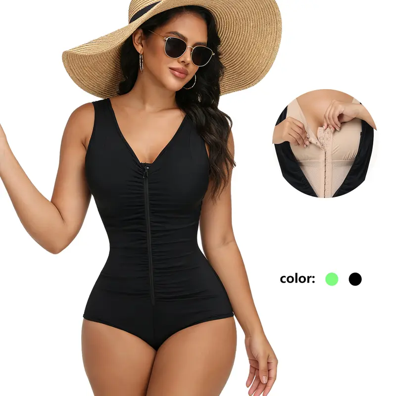 JOSHINE Women's Swimsuit Shapewear- Tummy Control Swimwear, Full Coverage, Pleated V-Neck, U-Shaped Backless, Double-Layer Comfortable Versatile Bathing Suit for Women, Bathing Suits Womenswear Bodysuit Compression