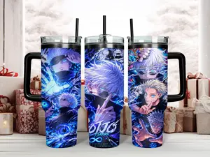 Jujutsu Kaisen Gojo Satoru The Honored One Anime Character Tumbler - Epic Blue Hollow Purple & Limitless Graphic Art 40oz Insulated Stainless Steel Travel Mug with Handle & Straw