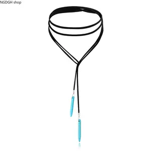 Women's Trendy Blue Turquoise Pendant Necklace - Elegant Large Crackled Teardrop Stone, Silver Beaded Adjustable Chain Accessory for Summer Daily Wear, Ethnic Glam (Sports & Outdoor Camping Hiking Hammock Companion)
