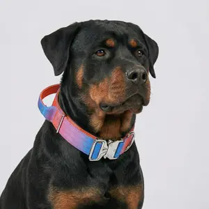 Vibrant Sunset Ombre Tactical Dog Collar with Handle - Heavy Duty Anti Pull K9 Training Gear, Quick Release Metal Buckle for Large Dogs, Rottweiler, Pitbull - Orange Gradient Padded Collar