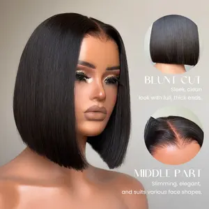SUKI ORIGINAL Free Part Short Bob 4x6 HD Lace Silky Straight Wig 180% Natural Black Deep Part Lace Glueless Human Hair Pre Plucked with Natural Hairline