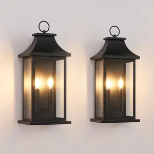 2-piece set: 22" large outdoor wall light, porch light outdoor wall sconce lantern, black, two lights