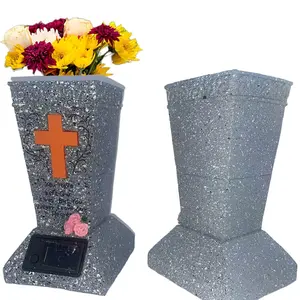 Solar Powered Grave Flower Vase, Cemetery Vase with LED Light, Night Glow, Solar Charging, Durable Resin Metal Design, Memorial Gift for Lost Loved Ones