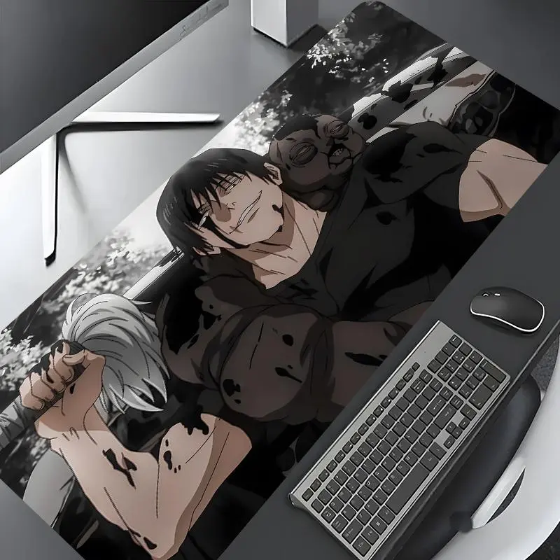Black & White Anime Warriors Design Large Gaming Mouse Pad, Anime Mousepad, Computer Mouse Pad, Laptop, Desktop Decoration Protection Pad, Washable Rubber Non-Slip Lock Edge Multi-Size, Suitable For Home Office, Good Gift for Family and Friends