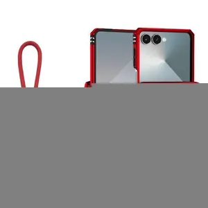 360 ° Rotating Metal Car Bracket Ring Solid Color Armor Lanyard Phone Case For Samsung Galaxy Z Flip 7 6 5 4 3 Protection Cover