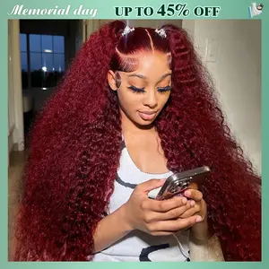 STERLY 200% Density Burgundy / Natural Color 13x6 Lace Frontal Human Hair Deep Wave Wig Ombre Color Water Wave Wig 99J Curly Wigs #FB30 Highlight Pre Plucked Pre Cut Beginner Friendly Wig #Summervibes #tiktokshopmemorialday
