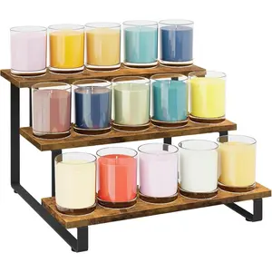 3 Tier Wooden Display Riser Stand, Portable Products Display Shelf, 3 Step Straight Display Rack for Retail Tabletop, Countertop, Craft Shows, Farmers Market, Tradeshows, Vendors