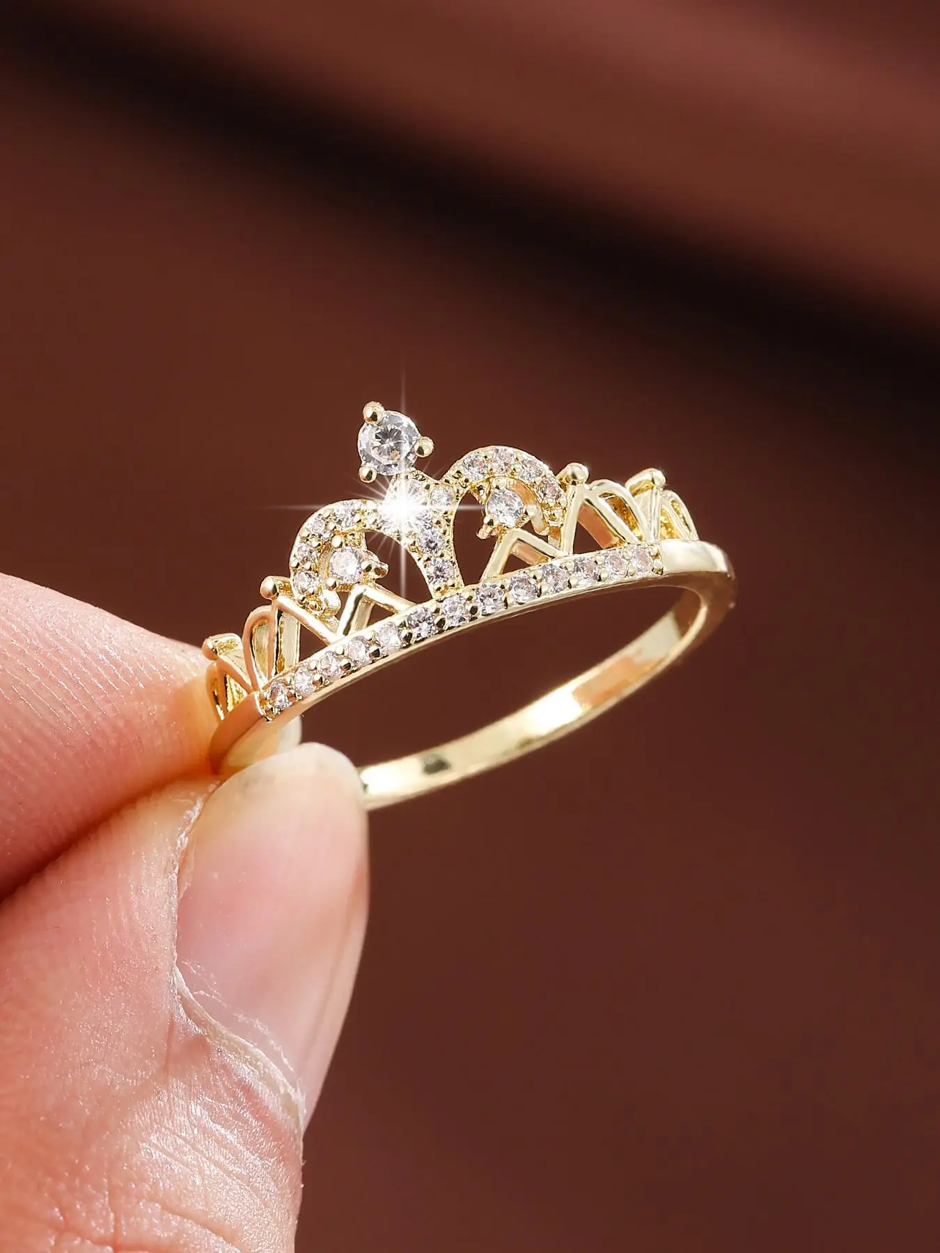 Artificial Zircon Decor Crown Design Ring, Princess Ring, Fashion Accessories for Women, Elegant Jewelry for Party, Daily Clothing Decor, Trendy All-m