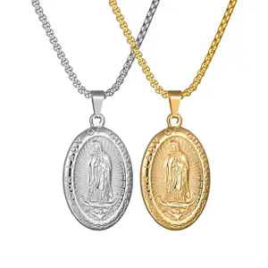 Retro Oval Brand Accessories Virgin Mary Pendant Stainless Steel Pendant Necklace,Gift for Girlfriend, Stylish Jewelry for Men and Women, Anniversary Birthday Mother's Day Gift