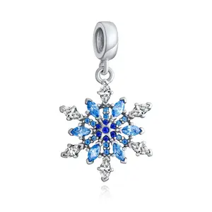 Christmas Charm Bead Ice Blue Crystal Snowflake for Winter Holiday Bracelets