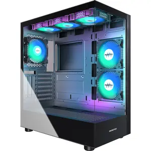 MUSETEX K2 ATX Tower Gaming Computer Case, Dual Tempered Class Panel with 6 PWM ARGB 120mm Fans Pre-Installed,270° Full view, Type-C PC case,budget gamingpc,Case for Custom Builds glass panel
