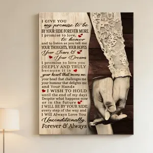 Valentine's Day gift To My Wife Promise Hand Holding Canvas Wall Art Vintage Farmhouse Couple Decor Romantic Anniversary Gift for Her Canvas Material Hand Holding Design