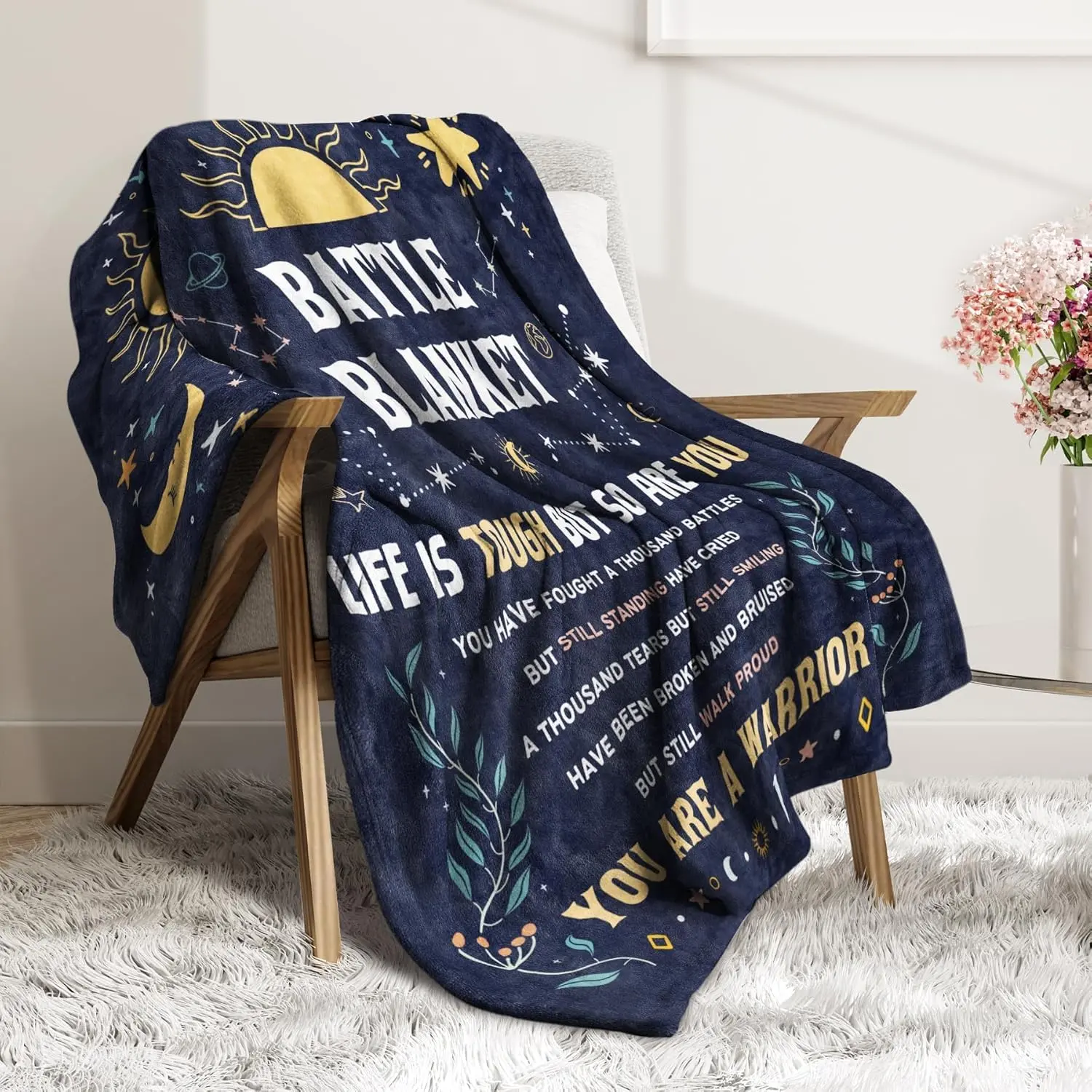 Get Well Soon Gifts Blanket for Her Him,Cancer Care Gifts for Women,Cancer Fighter Inspirational Quote Chemo Patient Gift - Meaningful Caring Message Battle Blanket