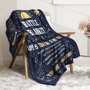 Get Well Soon Gifts Blanket for Her Him,Cancer Care Gifts for Women,Cancer Fighter Inspirational Quote Chemo Patient Gift - Meaningful Caring Message Battle Blanket