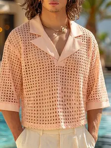 INCERUN Men's Fashion Mesh Short Sleeve Shirt, Stylish Summer Top, Breathable Lightweight Design, Perfect for Casual Wear, Trendy Men's Clothing