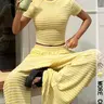 Women's 2-Piece Striped Slim-Fitting Short Sleeve Fashion Summer Sportswear Set, Athleisure Workout Set, Casual Summer Set for Vacation