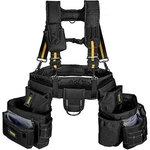 Pro Tool Belt Combo with Suspenders & Tool Vest, 20-1200D Ballistic Nylon Tool Apron, Anti-Wear Tool Belts for Framers Carpenters Electricians Roofing Workers for Men