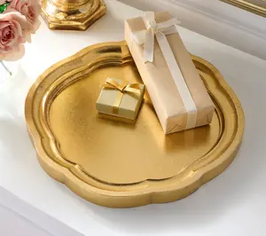 15" Foiled Scalloped Edge Wood Tray by Valerie 15" Foiled Scalloped Edge Wood Tray by Valerie