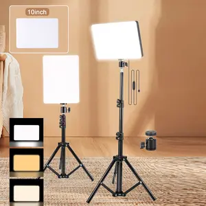 TikTok Shop Black Friday—43.3-inch Adjustable Tripod LED Fill Light 10-Inch Square 3 Color Temperatures USB Powered for Home Video Recording Mobile Live Streaming YouTube Podcast Ring Light with Tripod Video Lighting（No phone holder）#Christmas gifts idea