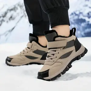 Boys' Winter Hiking Boots with Thermal Insulation Non-TPR Sole Mid-Calf Snow Boots Hook-and-Loop Closure All-Terrain Traction Outdoor Adventures Camping