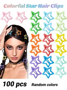100PCS 1.26" Sparkling Stars Hair Clips, Multiple Colors Metal Clips, Snap Non Slip Star Hair Accessories, Cute Hairpins for Women, bright colors,smooth surface and edges, used for hairstyling, parties, holidays, beaches, festivals, festivals