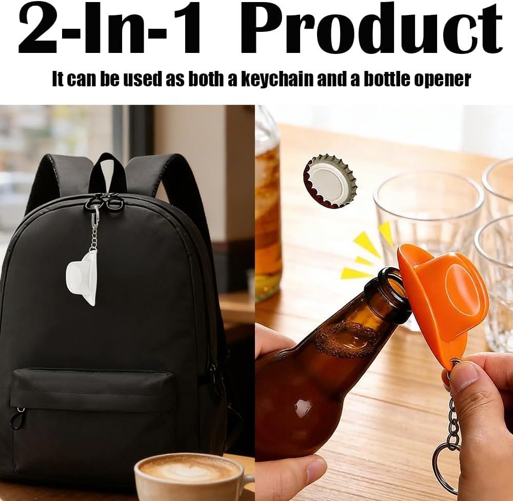 3-Pack Texas Western Cowboy Hat Bottle Opener Keychain, Multicolor Set, Portable Keychain for Outdoor Use, Parties & Gift Giving