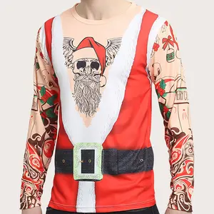 Men's Christmas Santa Claus Creative Funny Print Long-Sleeve Top graphic tee Sweater t shirt for men