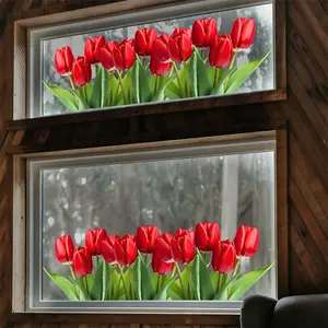 Vibrant Tulip Window Sticker, Colorful Garden Floral Clings, Easy-To-Apply PVC Art Design, Home & Bedroom Decor, Spring Summer Style