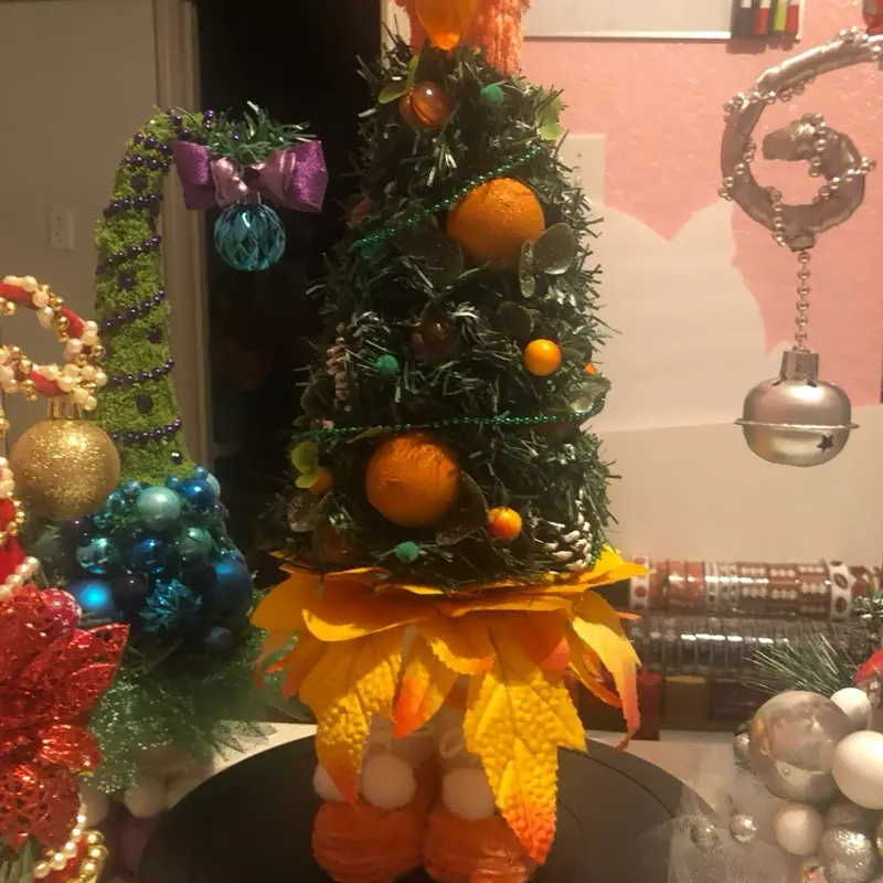 Cute Handmade Mini Christmas Tree with Orange  details .