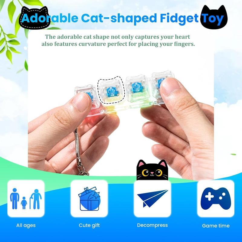 2 Pcs Keyboard Fidget Toy for Adult, Cat Shape Clicker Keyboard Fidget Keychain with LED Lights, White 4-in-1 Loud Stress Relief Fidget Keyboard for Anxiety Decompression (White)