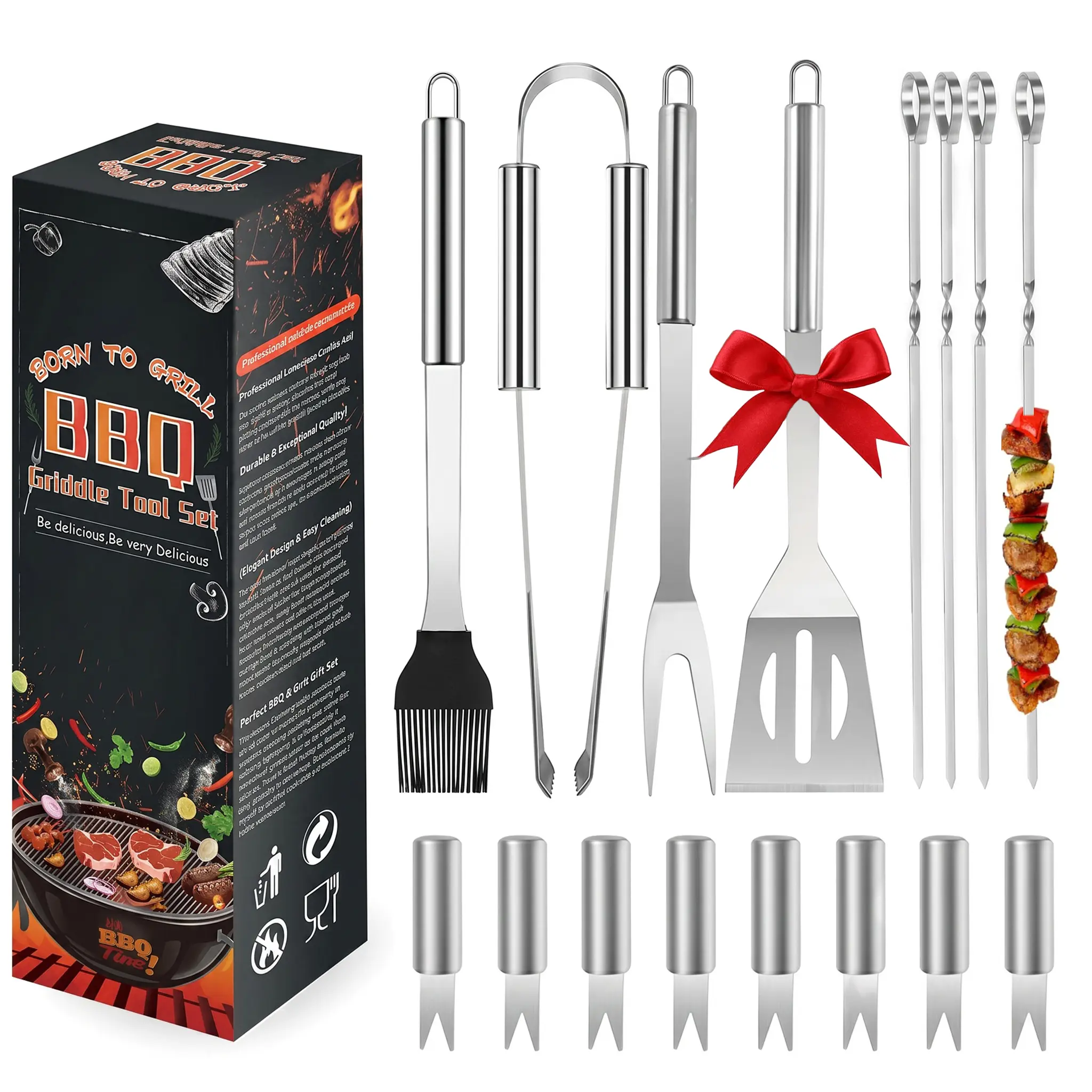 16Pcs Stainless Steel BBQ Grilling Accessories Set, Dad Gifts for Fathers Day Grilling Gifts,Portable Practical Grill Tools Utensils Kit with Storage Bag for Outdoor Grill Camping Backyard